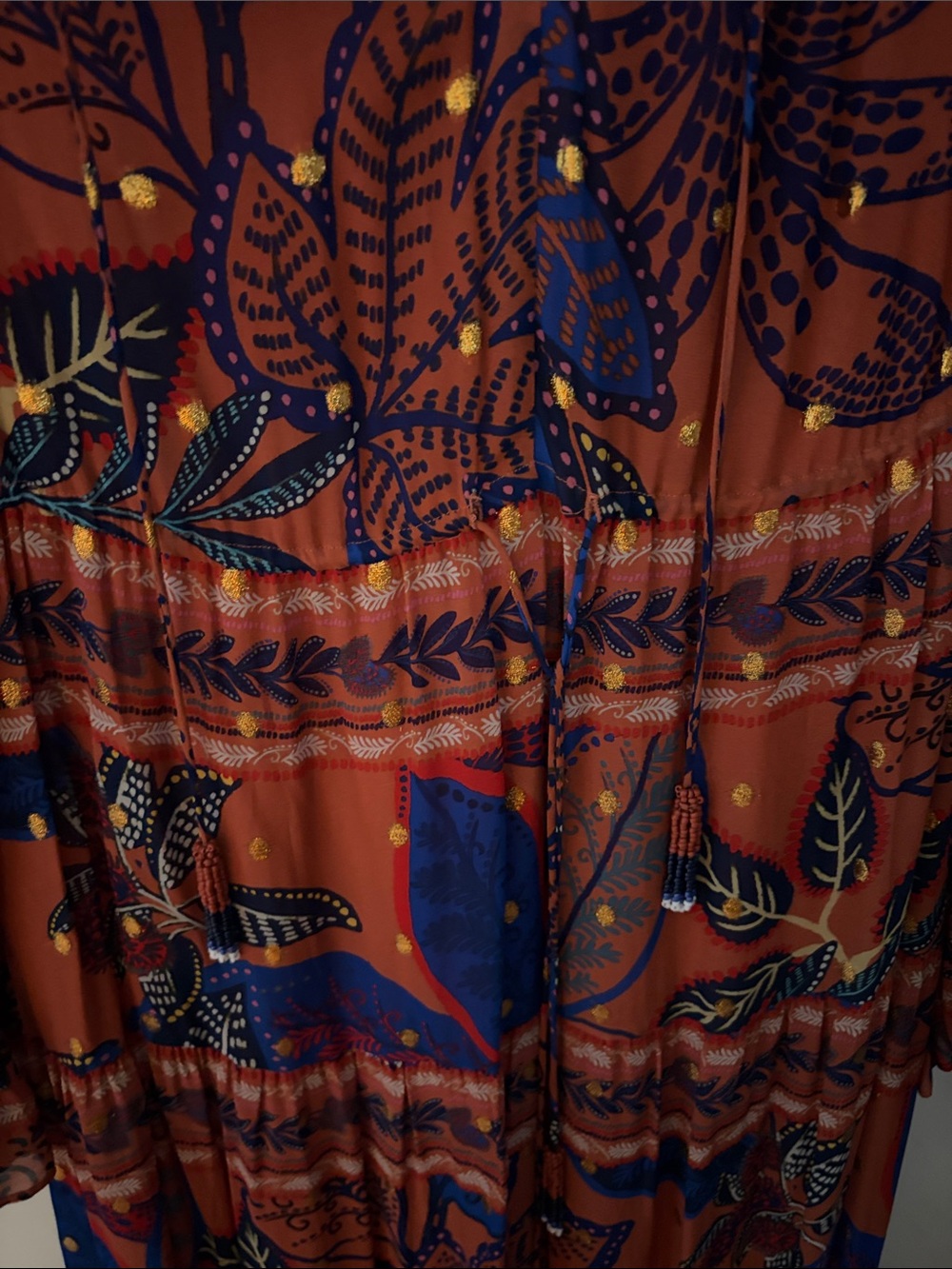 FARM Rio Rust Maxi Dress with Blue Leaf Print - Picture 4 of 8